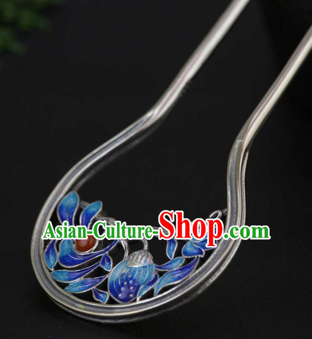 China Ancient Princess Cloisonne Hairpin Traditional National Silver Hair Stick Handmade Hair Accessories