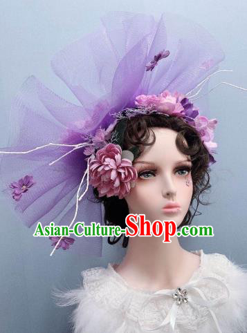 Europe Stage Show Princess Headwear Purple Veil Top Hat Handmade Noble Lady Wedding Hair Accessories