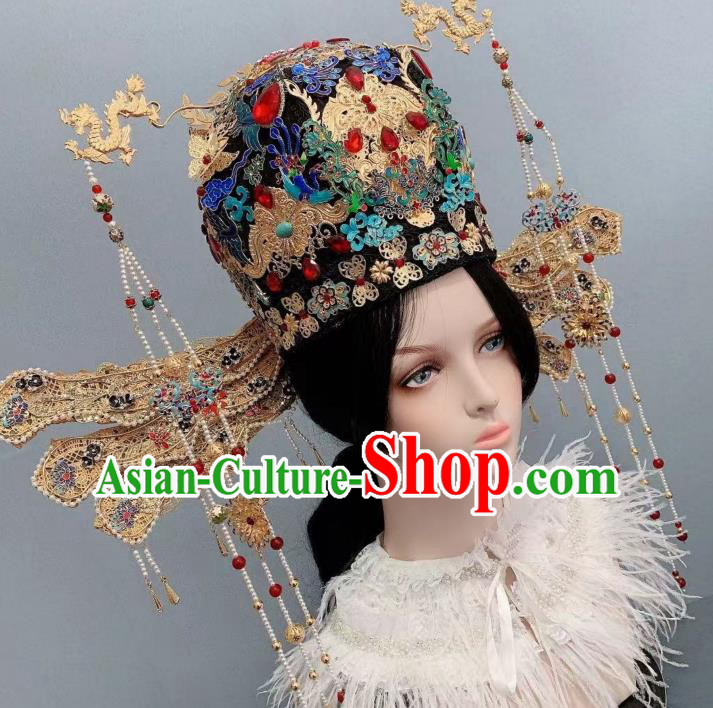 China Traditional Ming Dynasty Cloisonne Headwear Ancient Empress Wedding Phoenix Coronet Court Queen Luxury Tassel Hairpins Full Set