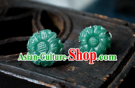 China Handmade Jade Ear Accessories National Earrings Traditional Ear Stud Jewelry