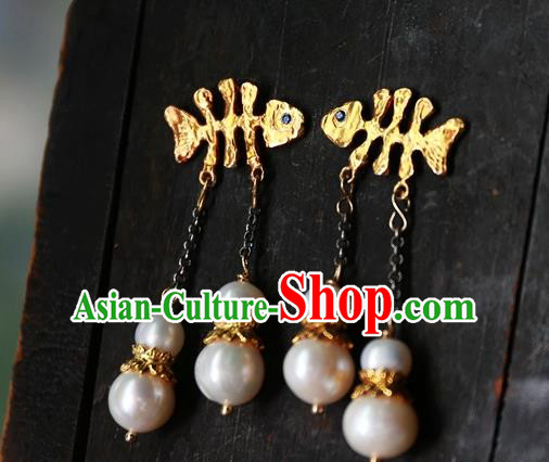 China Traditional Jewelry Handmade Ear Accessories National Golden Fishbone Earrings