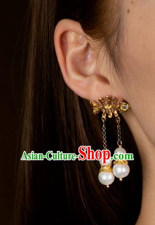 China Traditional Jewelry Handmade Ear Accessories National Golden Fishbone Earrings