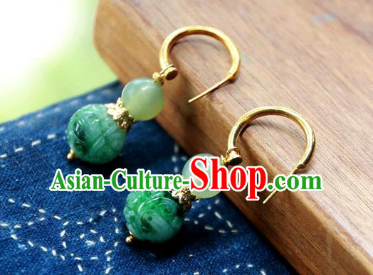 China Traditional Jade Carving Beads Jewelry Handmade Ear Accessories National Court Earrings