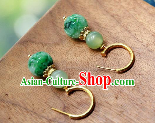 China Traditional Jade Carving Beads Jewelry Handmade Ear Accessories National Court Earrings