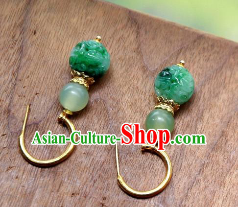 China Traditional Jade Carving Beads Jewelry Handmade Ear Accessories National Court Earrings