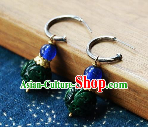 China Handmade Ear Accessories National Court Earrings Traditional Jade Carving Beads Jewelry