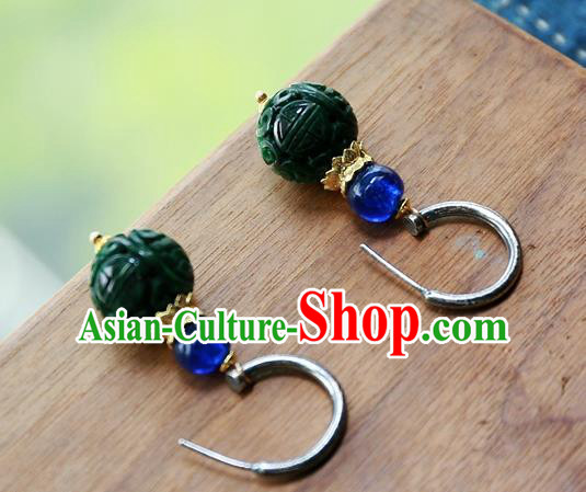 China Handmade Ear Accessories National Court Earrings Traditional Jade Carving Beads Jewelry