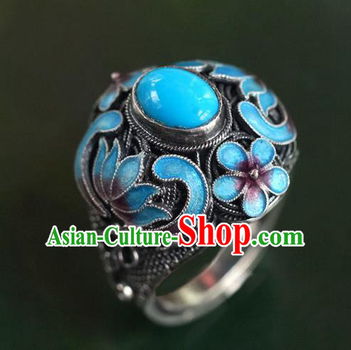 China Ancient Queen Cloisonne Lotus Ring Accessories Traditional Qing Dynasty Court Jewelry