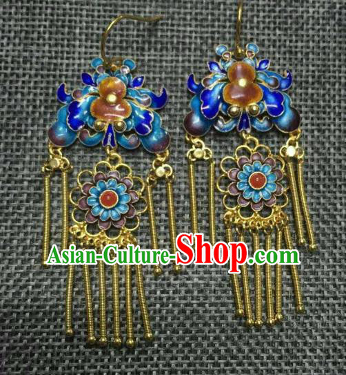 Handmade Chinese Qing Dynasty Enamel Peony Gourd Earrings Jewelry Traditional Ancient Classical Ear Accessories