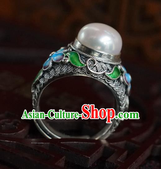 China Traditional Qing Dynasty Pearl Ring Accessories Ancient Court Woman Silver Circlet Jewelry