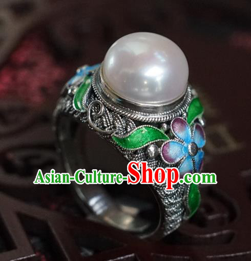 China Traditional Qing Dynasty Pearl Ring Accessories Ancient Court Woman Silver Circlet Jewelry