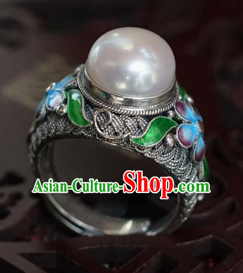 China Traditional Qing Dynasty Pearl Ring Accessories Ancient Court Woman Silver Circlet Jewelry
