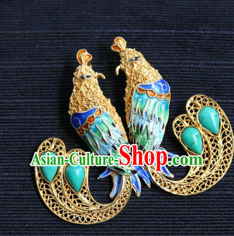 China Classical Cloisonne Phoenix Accessories Traditional National Silver Jewelry Handmade Brooch