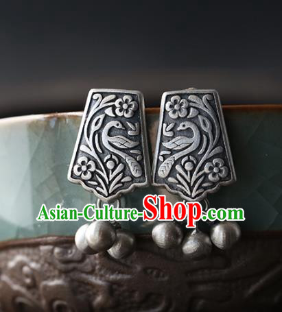 Handmade Chinese Cheongsam Jewelry Ear Accessories Traditional Silver Carving Earrings