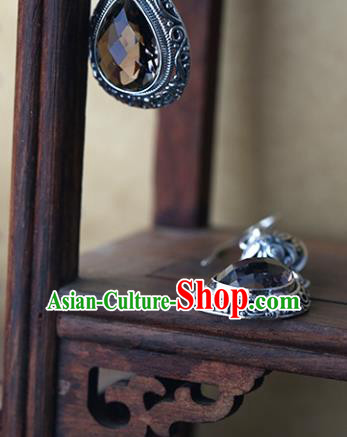 Handmade Chinese Silver Ear Accessories Cheongsam Earrings Traditional Citrine Jewelry