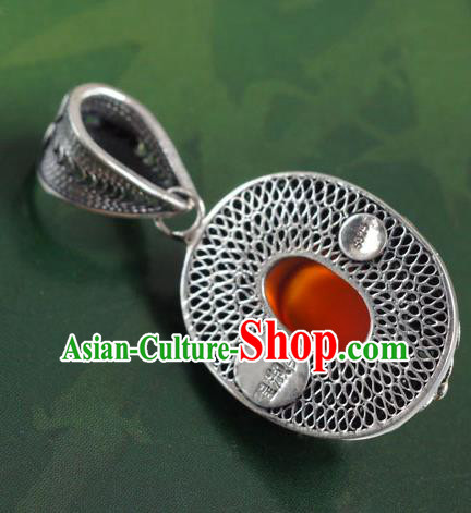 China Traditional National Silver Jewelry Court Cloisonne Accessories Handmade Agate Necklace Pendant