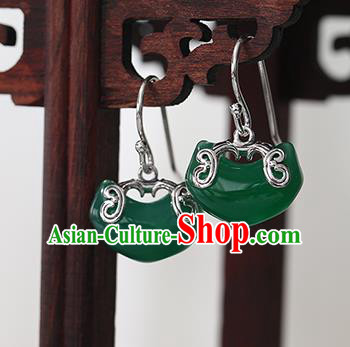 Handmade Chinese Cheongsam Chrysoprase Earrings Traditional Accessories Silver Ear Jewelry