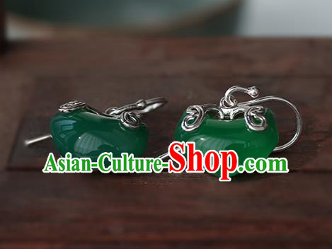 Handmade Chinese Cheongsam Chrysoprase Earrings Traditional Accessories Silver Ear Jewelry