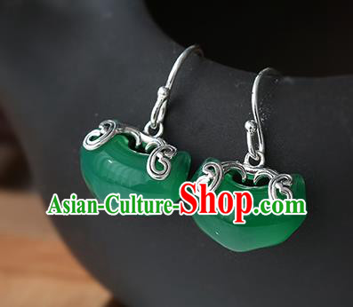 Handmade Chinese Cheongsam Chrysoprase Earrings Traditional Accessories Silver Ear Jewelry