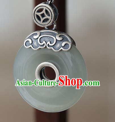 China Handmade Jade Necklace Pendant Classical Silver Accessories Traditional National Necklet Jewelry