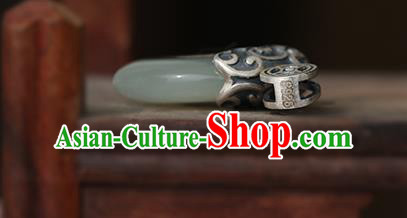 China Handmade Jade Necklace Pendant Classical Silver Accessories Traditional National Necklet Jewelry