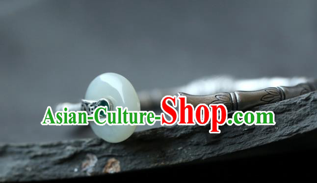 China Handmade Silver Carving Bamboo Bangle Jewelry Jade Accessories Traditional National Bracelet