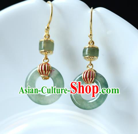 Handmade Chinese Jade Earrings Traditional Ear Jewelry Silver Accessories