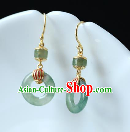 Handmade Chinese Jade Earrings Traditional Ear Jewelry Silver Accessories