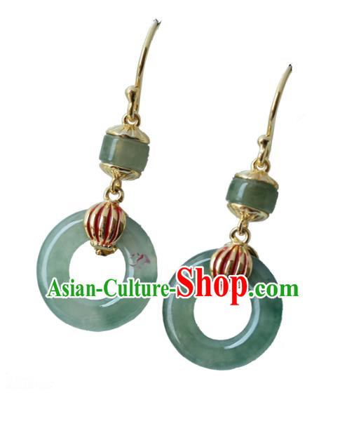 Handmade Chinese Jade Earrings Traditional Ear Jewelry Silver Accessories