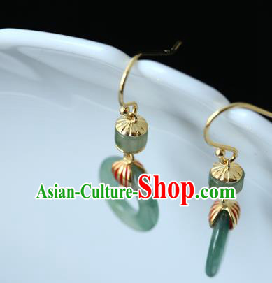 Handmade Chinese Jade Earrings Traditional Ear Jewelry Silver Accessories