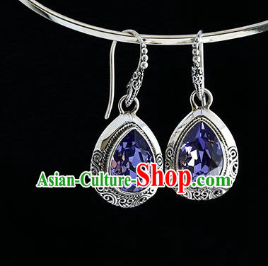Handmade Chinese Traditional Silver Ear Jewelry Eardrop Accessories Amethyst Earrings