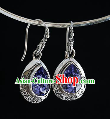 Handmade Chinese Traditional Silver Ear Jewelry Eardrop Accessories Amethyst Earrings