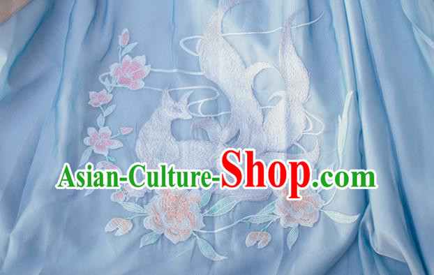 China Ancient Imperial Concubine Blue Embroidered Hanfu Clothing Traditional Tang Dynasty Palace Historical Costumes for Women
