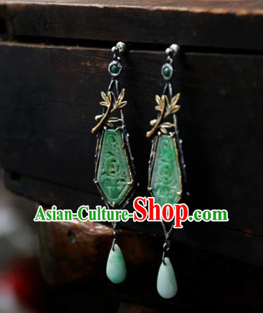 China Handmade Jade Ear Accessories Traditional Cheongsam Earrings National Jewelry