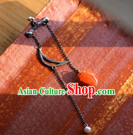 China National Cheongsam Agate Earrings Traditional Silver Jewelry Handmade Long Tassel Ear Accessories