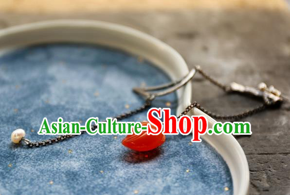 China National Cheongsam Agate Earrings Traditional Silver Jewelry Handmade Long Tassel Ear Accessories