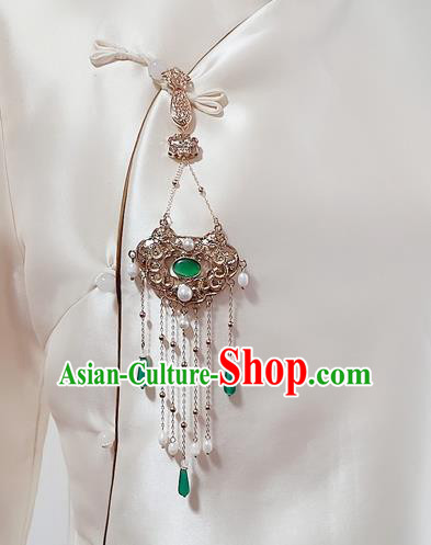 Chinese Traditional Cheongsam Golden Dragon Lock Jewelry Accessories Handmade Tassel Brooch Pendant
