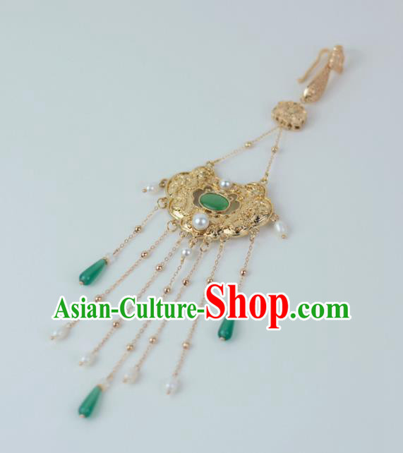 Chinese Traditional Cheongsam Golden Dragon Lock Jewelry Accessories Handmade Tassel Brooch Pendant