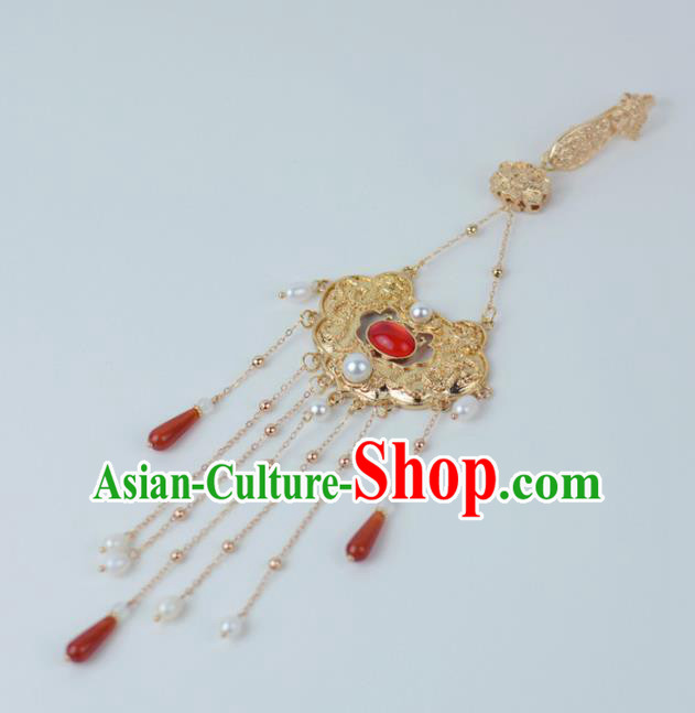 Chinese Traditional Accessories Handmade Tassel Brooch Pendant Cheongsam Golden Lock Jewelry