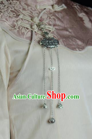 Chinese Traditional Silver Accessories Handmade Tassel Brooch Pendant Cheongsam Carving Lotus Fish Jewelry