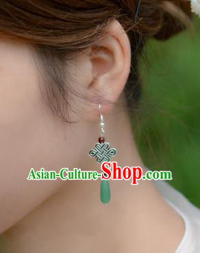 Chinese Classical Silver Earrings Traditional Jewelry Ornaments Handmade Jade Ear Accessories