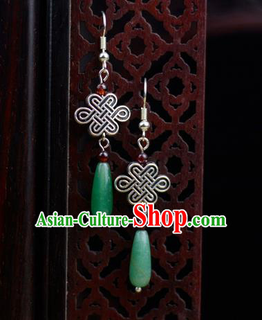 Chinese Classical Silver Earrings Traditional Jewelry Ornaments Handmade Jade Ear Accessories