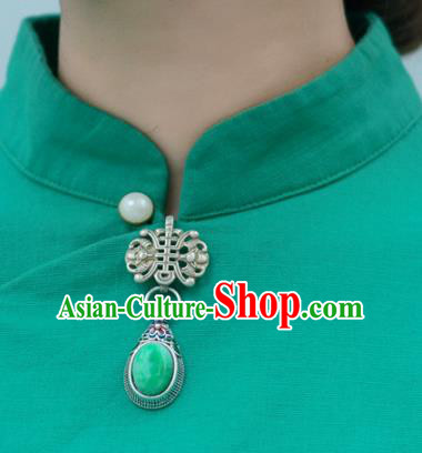 Chinese Traditional Jadeite Collar Accessories Cheongsam Brooch Jewelry Handmade Silver Breastpin Pendant