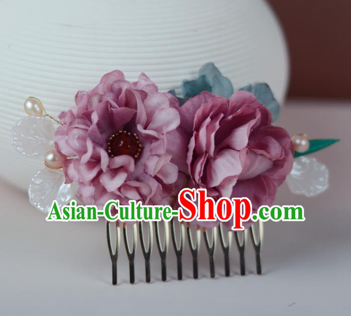 China Classical Cheongsam Lilac Silk Flowers Hair Comb Traditional Hair Accessories Hairpin