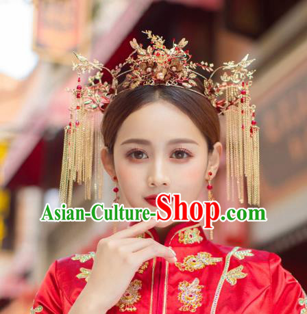 China Handmade Tassel Phoenix Coronet Bride Hair Crown Traditional Wedding Hair Accessories