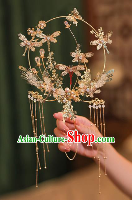 Chinese Traditional Wedding Accessories Handmade Bride Golden Round Fan