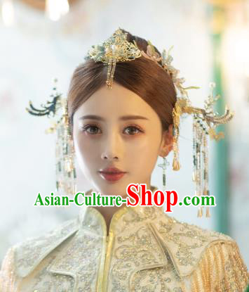 China Traditional Hair Crown Handmade Xiuhe Suit Hair Accessories Wedding Bride Hair Jewelry Hairpins Full Set