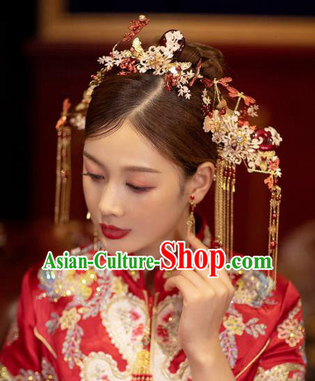 China Traditional Wedding Hair Accessories Bride Hair Combs and Tassel Hairpins Hair Sticks