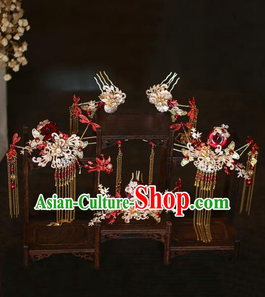 China Traditional Wedding Hair Accessories Bride Hair Combs and Tassel Hairpins Hair Sticks