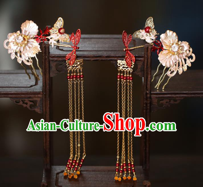China Traditional Wedding Hair Accessories Bride Hair Combs and Tassel Hairpins Hair Sticks